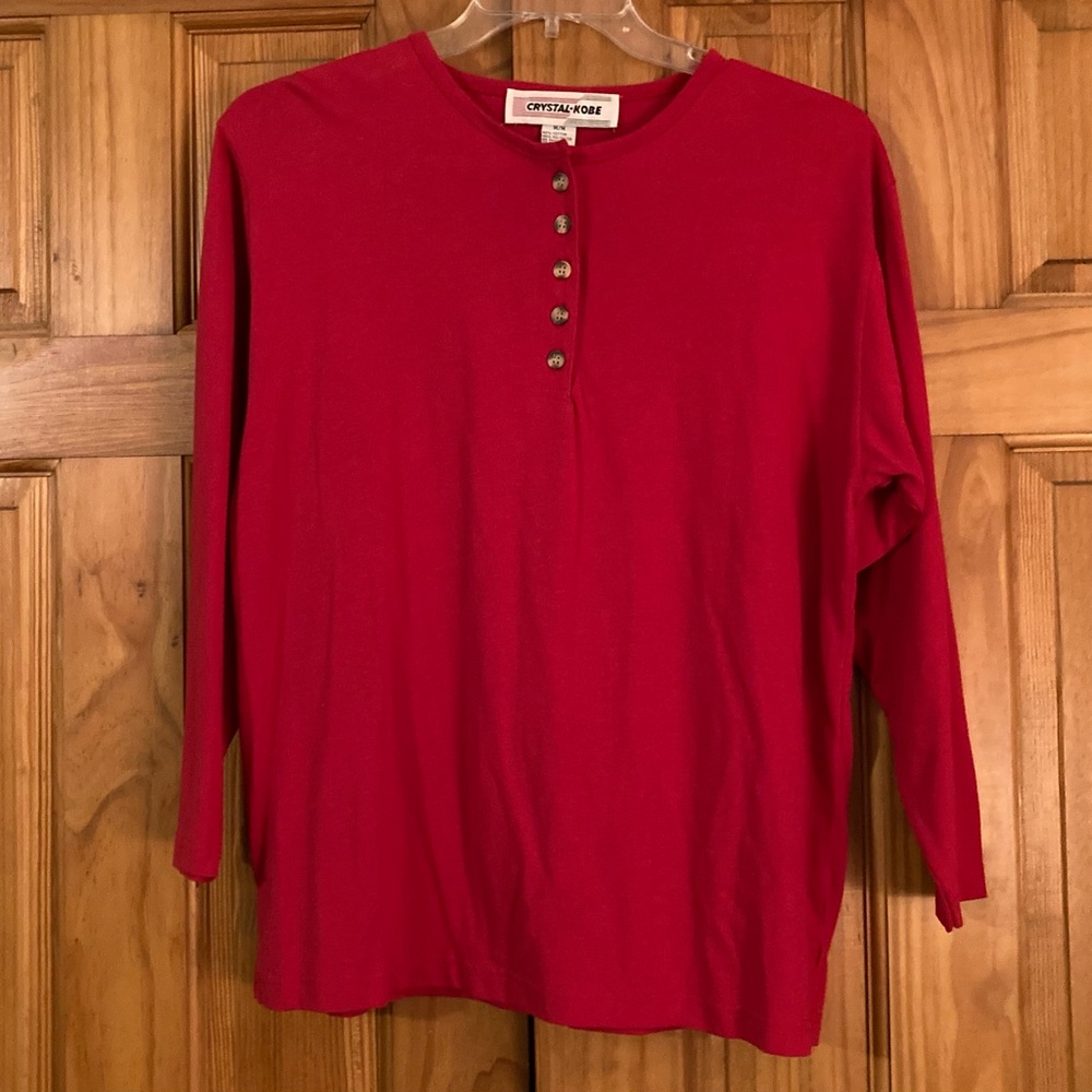 NWOT Crystal Kobe Vintage 80s 90s Top Blouse Long Sleeve Red Size M Medium